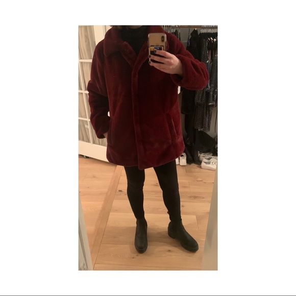 Burgundy Faux Fur Jacket - Picture 7 of 8